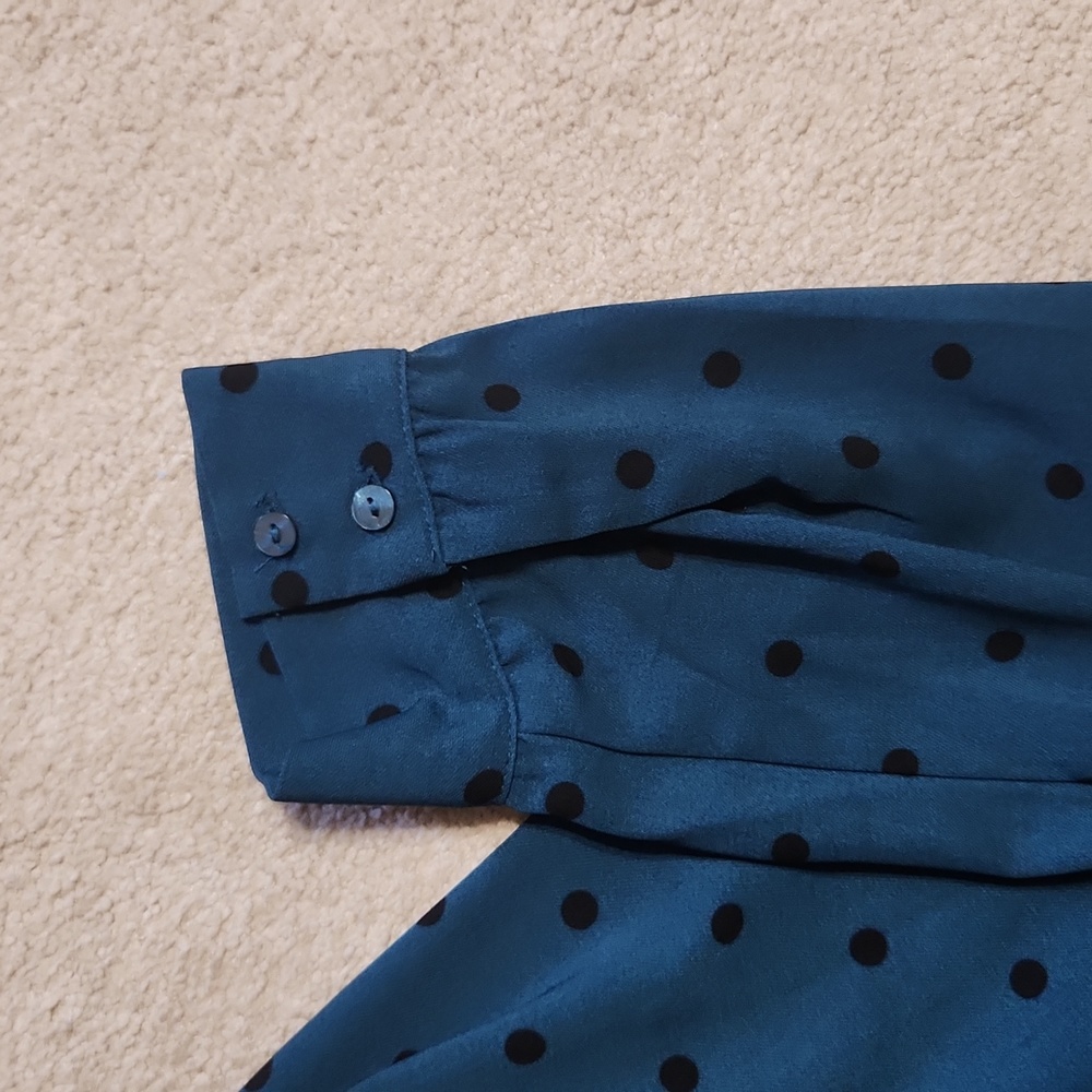 Old Navy Long Sleeve Teal and Black Polka dots Shift Dress - Large - Picture 3 of 8